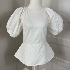 Gracia Statement Sleeve White Peplum Blouse Size S